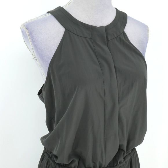 Athleta Jumpsuit Womens 10 Gray Crop Ankle Elastic Tie Waist Snaps Open Back - Picture 6 of 16